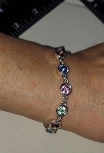 Vintage Signed Monet Multi-color Rhinestone Toggle Bracelet 7 5-8" Free Gift Bag - Picture 1 of 5