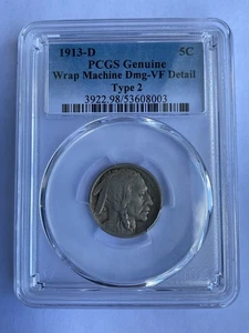 1913 D buffalo Nickel 5C Type 2 PCGS Genuine VF Details 53608003 - Picture 1 of 2