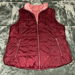 Free Country Dark Cherry Quilted Reversible Vest Woman's Size Large Red/Pink - Picture 1 of 9