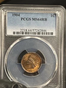 1904 1c US Indian Head Penny PCGS MS64RB - Picture 1 of 10