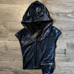 Club Exx Hoodie Shirt W/ Pouch Sz Small Iridescent Black Dolls Kill Rave NWT - Picture 1 of 9