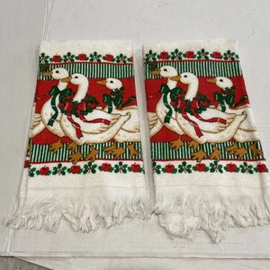 2 Cannon Kitchen Towel  & Wash Cloth Christmas Geese  90's  VTG Cottage Granny - Picture 1 of 4