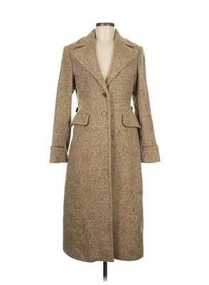 Chaquetón largo Coach espiga marrón lana seda forrado ribete cuero 6 Foto 1 de 4