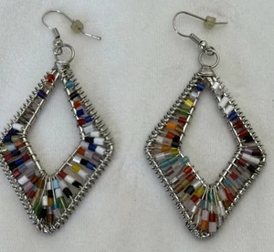 Orecchini Moda Tono Argento Filo Perline Pendenti Gancio Perline Multicolore - Foto 1 di 3