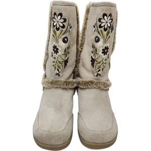 Botas Report Nanuk Beige Gamuza Floral Bordado Piel Sintética Talla 8.5 Boho - Imagen 1 de 10