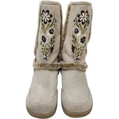 Botas Report Nanuk Beige Gamuza Floral Bordado Piel Sintética Talla 8.5 Boho Foto 1 de 4