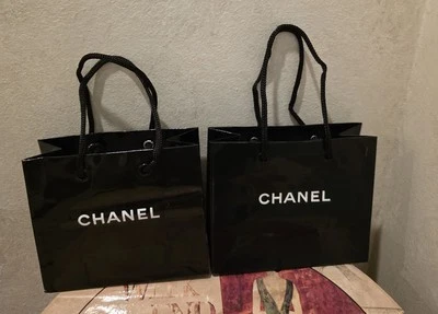2 CHANEL  Signature Black Thick Paper Gift Bags +  Rope Handles RARE LTD - Image 1 of 3