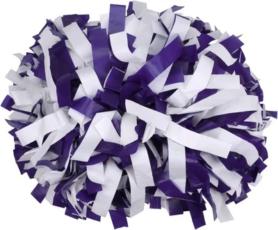 ICObuty Plastic Cheerleader Cheerleading Pom Poms 6 inch 1 Pair Purple-White  - Image 1 of 2