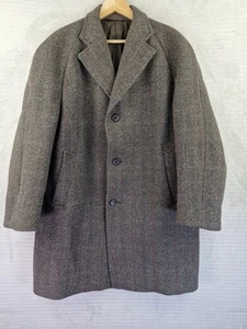 Dunn & Co Crombie Wool Overcoat Mens Chest 44" Herringbone Tweed Classic - Picture 1 of 18