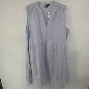 Top túnica GAP XL alto a rayas sin mangas azul blanco dobladillo con ojales nuevo - Imagen 1 de 7