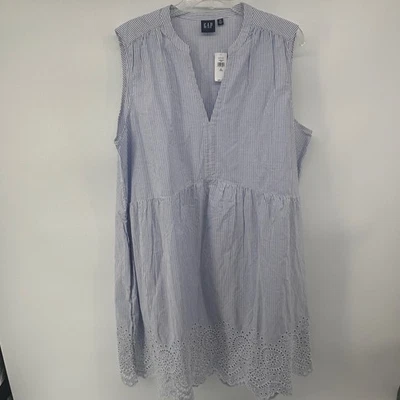 GAP XL высокий в полоску без рукавов туника верхний синий белый отверстие кромки новый - Изображение 1 из 4