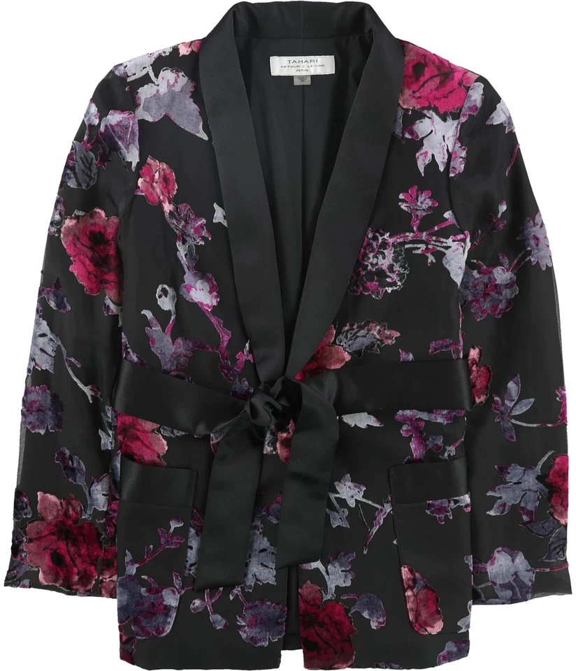 Chaqueta Blazer Tahari Mujer Borde Satinado Un Botón, Negro Púrpura, Pequeña, 6P Foto 1 de 1