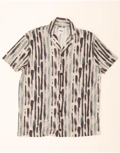 ZARA Mens Short Sleeve Shirt Large Grey Striped Polyester CU08 - Picture 1 of 3