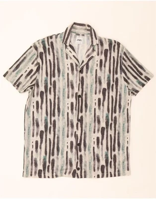 ZARA Mens Short Sleeve Shirt Large Grey Striped Polyester CU08 - Image 1 of 3