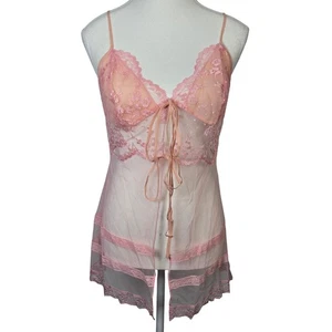 Babydoll Chemise Victoria's Secret Flor de Cerezo Rosa Encaje Borde de Seda 2002 S - Imagen 1 de 5