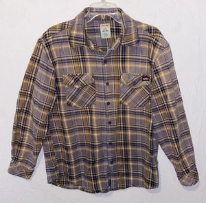 Dickies Thick Button Down Flannel Travis Scott Style Gray Yellow Plaid Size L - Picture 1 of 7