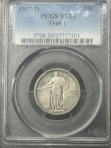 1917 D Type 1 Standing Liberty Quarter PCGS VF20 Very Original Desirable Type - Picture 1 of 4