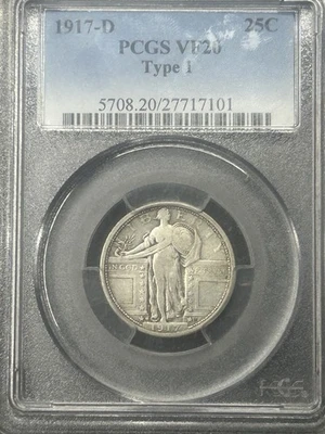 1917 D Type 1 Standing Liberty Quarter PCGS VF20 Very Original Desirable Type - Image 1 of 4