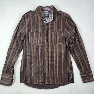 FENDER Custom Shop Rock & Roll Religion Striped Brown Snap Button Shirt Mens M - Picture 1 of 12