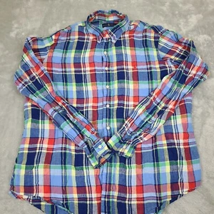 Mens 2XL Polo Ralph Lauren 100% linen plaid multicolor button shirt - Picture 1 of 8