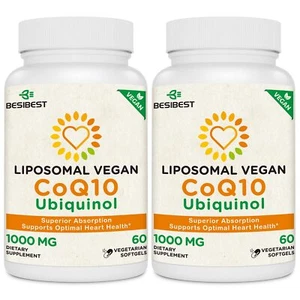 Besibest 1000mg Liposomal CoQ10 Ubiquinol 120 Vegan Softgels High Absorption ... - Picture 1 of 8