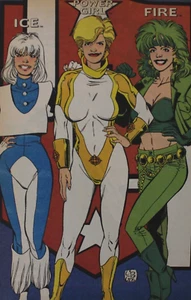 Póster Power Girl, Fire & Ice 1993 doble cara 10" x 6,5" George Perez DC España - Imagen 1 de 4