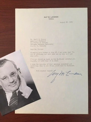 ALF LANDON TYPED LETTER SIGNED, OILMAN, KANSAS GOVERNOR, PRESIDENTIAL CANDIDATE Cover