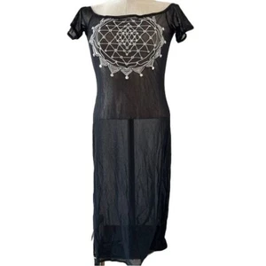 Vivienne Tam Dress Black Vintage Nylon Mesh Sheer Embroidered Keyhole Size 2 - Picture 1 of 13