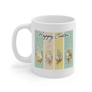 Happy Easter Mug - Gifts for Women Cute Bunny Egg Basket Rabbit Flowers Pastel - Picture 1 of 2