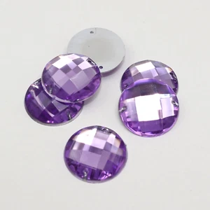 50 Purple Acrylic Flatback Sewing Rhinestone Round Button 18mm Sew on beads - Picture 1 of 8
