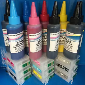 9x PIGMENT INK + REFILLABLE EMPTY CARTRIDGE FITS EPSON SURECOLOR SC-P600 SCP600 - Picture 1 of 3