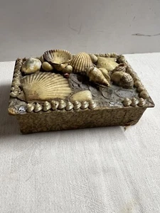 Antique Seashell Art Jewelry Trinket Box Mirror Ocean Beach Maritime - Picture 1 of 5