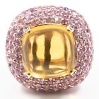 22.88Ct Natural Citrine And Pink Sapphire Ring 925 Sliver In Rose Gold Plated