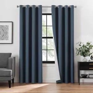 Eclipse Total Blackout Magnitech Curtain Panels Oscar Navy 52in x 84in - Picture 1 of 2