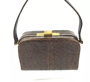 VINTAGE 40s 50s PURSE Top Handle BAG by Miller Penn Brown Alligator Bag (r) - Picture 1 of 7