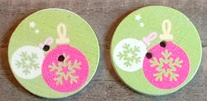 2 Christmas Ornament Sewing Buttons Crafting Round 2 Hole Flat Wood 1"  - Picture 1 of 2