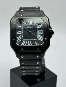 Seikmod Santos Style Aut | Full Black PVD | Roman Dial | Sapphire | NH35 - Picture 1 of 5