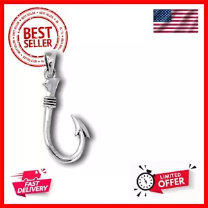 Fishing Hook Pendant .925 Sterling Silver Sea Ocean Fish Fisherman Sport Charm - Picture 1 of 2