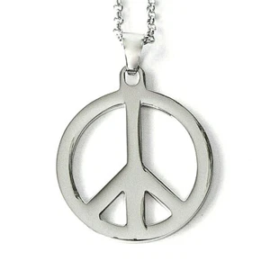 STAINLESS STEEL HIGH POLISHED PEACE SIGN PENDANT, 18" CHAIN - Picture 1 of 3