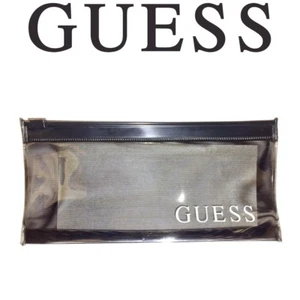 GUESS SCHWARZ KUNSTSTOFF DURCHSICHTIG ETUI FEDERMÄPPCHEN MAKE-UP SCHMUCK MÜNZE ODER HANDYTASCHE - Bild 1 von 2