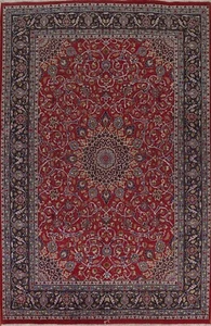 Vintage Red/ Navy Blue Traditional Kashmar Area Rug 8x11 Handmade Floral Carpet - Bild 1 von 12