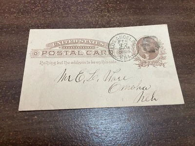 KAPPYSTAMPS USA #UX8 1c JEFFERSON POSTAL CARD 1886 LOS ANGELES CALIFORNIA  DV13 - Image 1 of 2