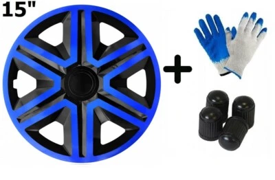 Radkappen Radzierblenden Radblenden 4x Stück Action Blau Schwarz NRM 15" 3407 - Bild 1 von 4