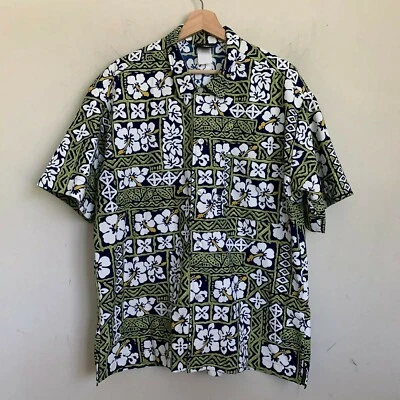 No Fear Shirt Tropical Floral Print Short Sleeve Green Navy Multi Buttons Sz XL - Image 1 of 4