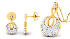 Pave 0,98 Cts Natürliche Diamanten Anhänger Ohrringe Set In 585 Solides 14K Gold