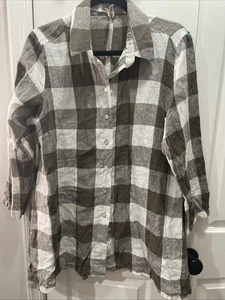 SOST South Street Größe 0/US 6-8 Leinen braun Gingham Button Down Tunika Shirt - Bild 1 von 10