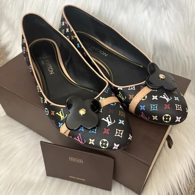 Auténticos planos de ballet Louis Vuitton Murakami negros multicolores con flores talla 10 de EE. UU. Foto 1 de 4