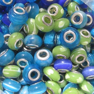 LOT DE 20 PERLES BLEU VERT VERRE DONUTS CHARMS pour bracelet serpent - DUV - Picture 1 of 6