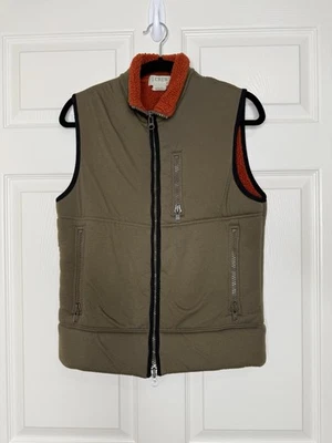 J. Crew Mens Sherpa Lined Fleece Vest Jacket Olive Green Orange Full Zip Size S - Image 1 of 4