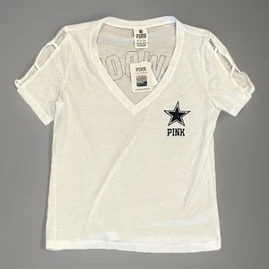 PINK by Victoria's Secret Dallas Cowboys Strappy Sequin Perfect V-Neck Shirt, XS - Picture 1 of 9